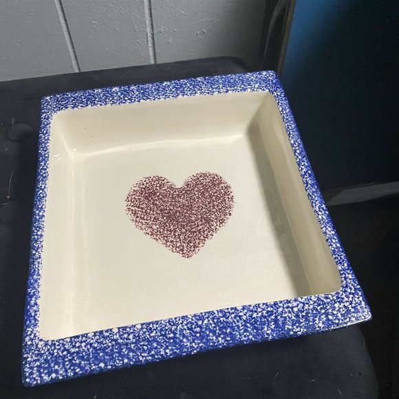 Vintage Flat Earth Pottery Heart Sponge Cake Baking Pan 1991 Square Love - Picture 1 of 8